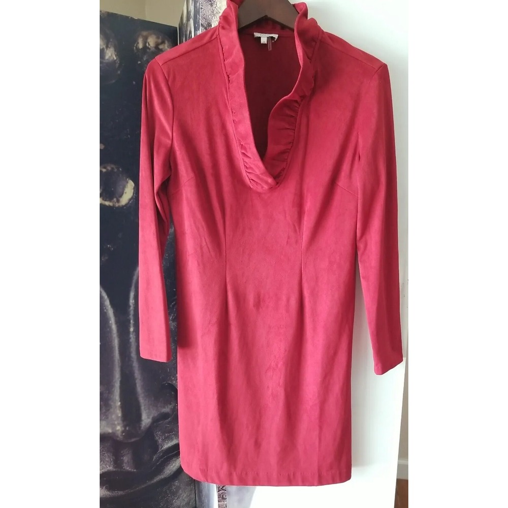 TYLER BOE Women's Pomegranate Faux Suede V Neck Constance Shift Dress Size S